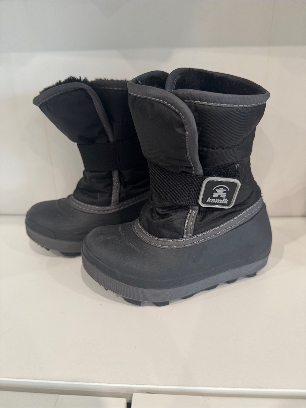 Kamik Kids Black Winter Snow Boots with Hook-and-Loop Strap